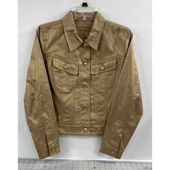 Lauren Jeans Co. Ralph Lauren Gold Metallic Jacket Sz.  P/L Cotton Blend Women's - Picture 1 of 12